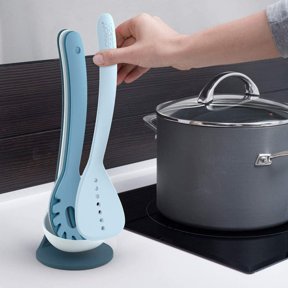 Joseph Joseph, Nest Utensils Compact Stacking Kitchen Tool Set with Magnetic Storage Stand Nylon, 5-piece, Editions, Sky Blue