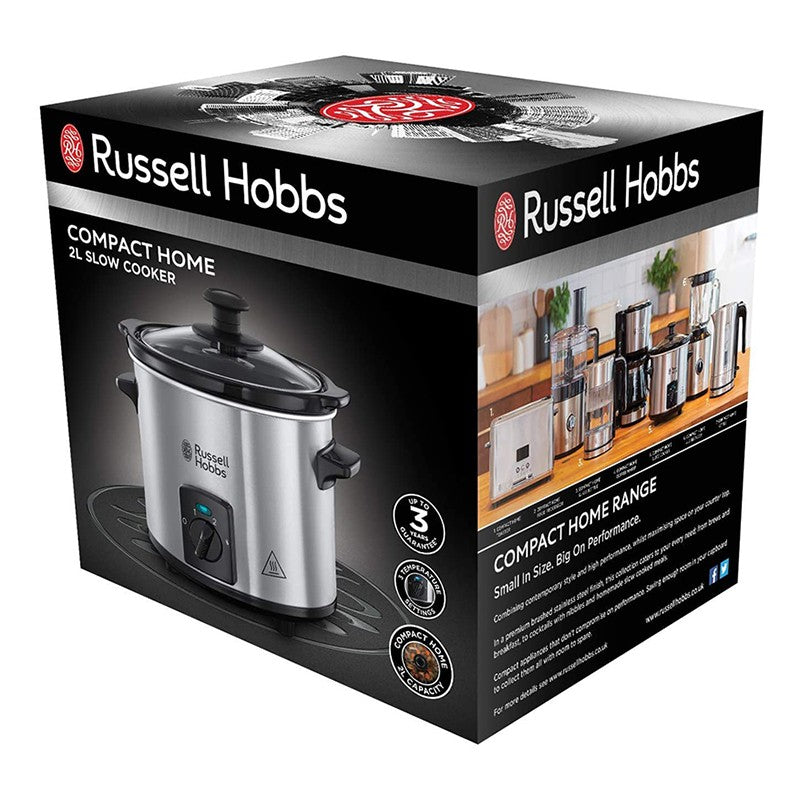 Russell Hobbs, Compact Home 2 Litre Small Slow Cooker, 110 Watts, Silver & Black