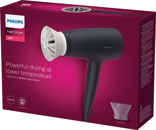 Philips Series 3000 Hair Dryer, 1600 Watts, 3 Settings, Black