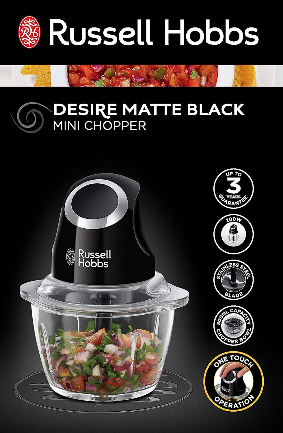 Russell Hobbs, Desire Mini Chopper, 200 Watts, Matte Black