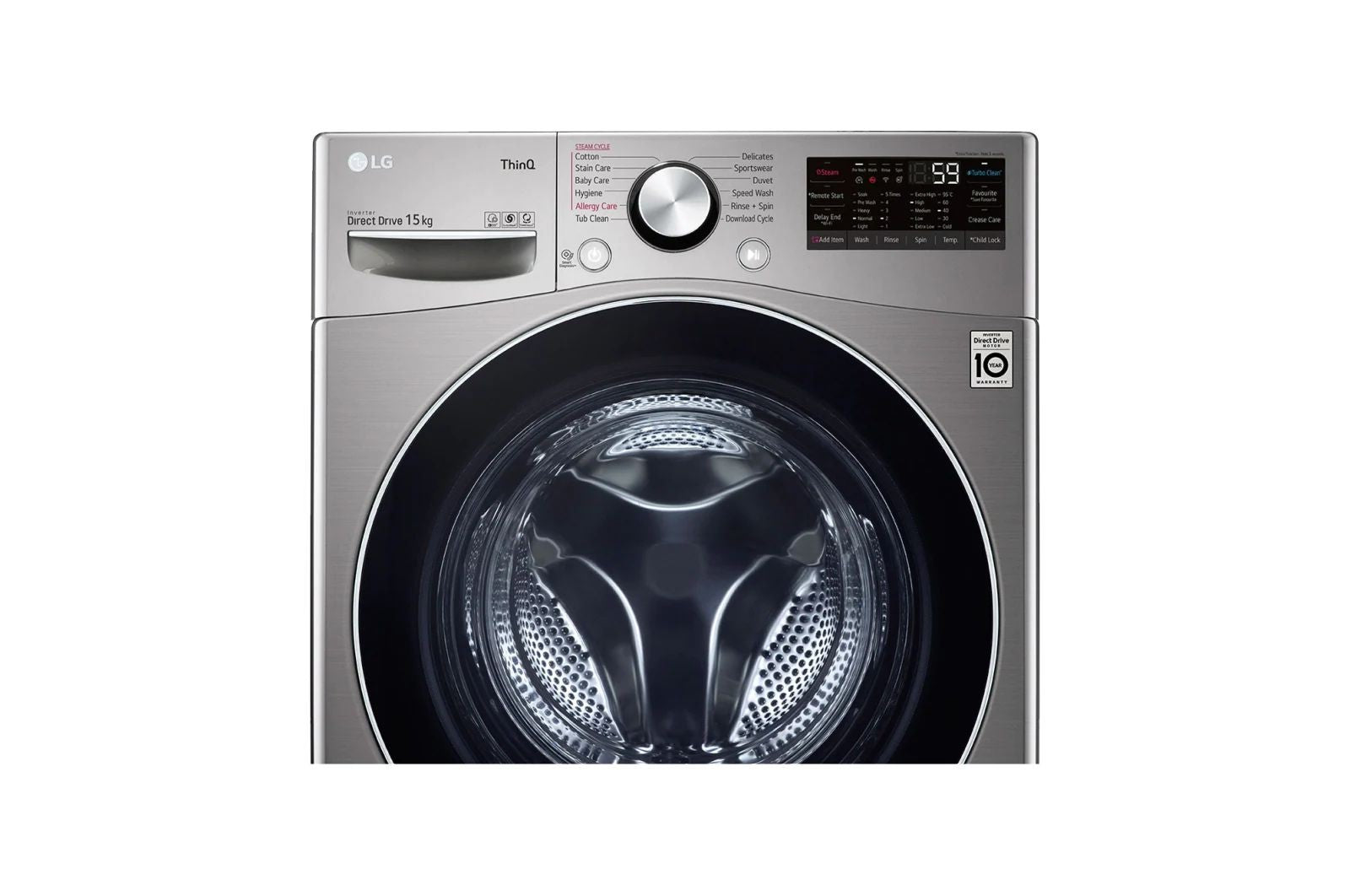 LG 15 KG Front Load Washing Machine, Silver