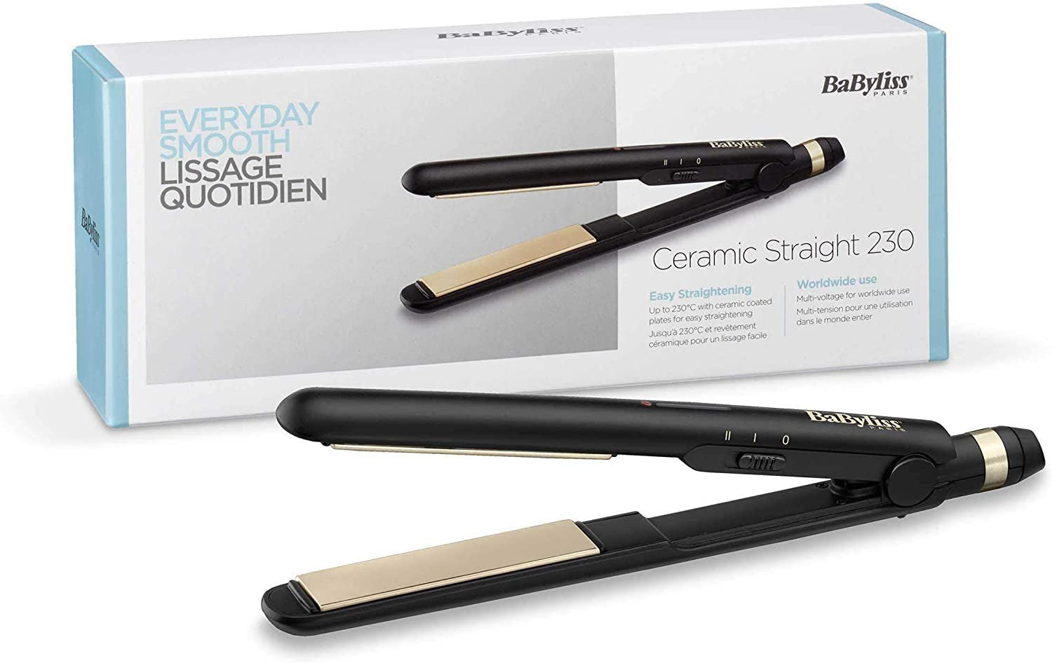 BaByliss Travel Hair Straightener, Ceramic Straight 230, Black
