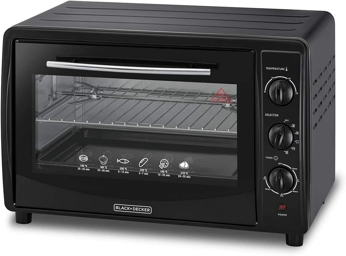 Black & Decker, Toaster Oven with Double Glass & Rotisserie, 45 L, 1800 Watts, Black