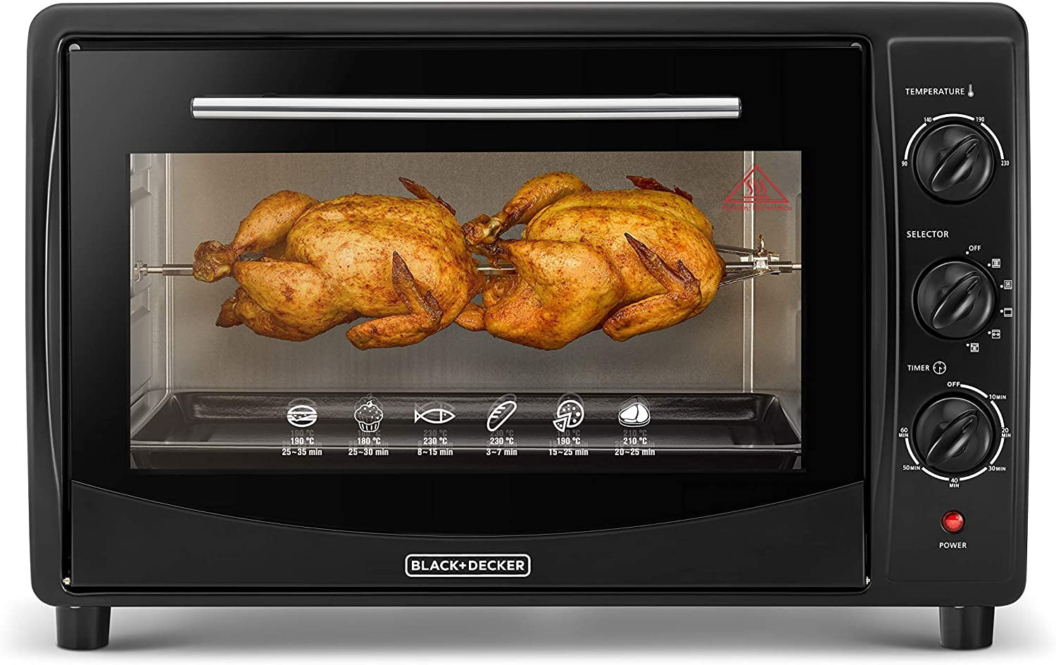 Black & Decker, Toaster Oven with Double Glass & Rotisserie, 45 L, 1800 Watts, Black