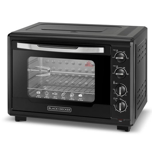 Black & Decker, Toaster Oven with Double Glass & Rotisserie, 55 L, 2000 Watts, Black