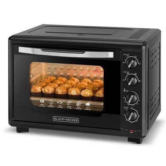Black & Decker, Toaster Oven with Double Glass & Rotisserie, 55 L, 2000 Watts, Black