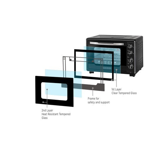Black & Decker, Toaster Oven with Double Glass & Rotisserie, 55 L, 2000 Watts, Black