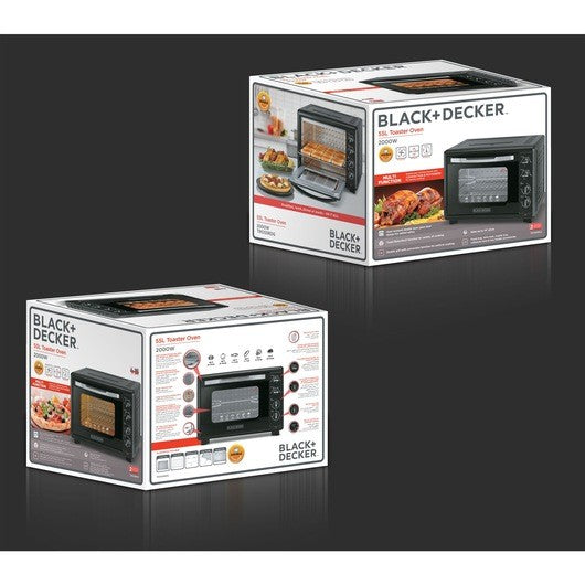 Black & Decker, Toaster Oven with Double Glass & Rotisserie, 55 L, 2000 Watts, Black