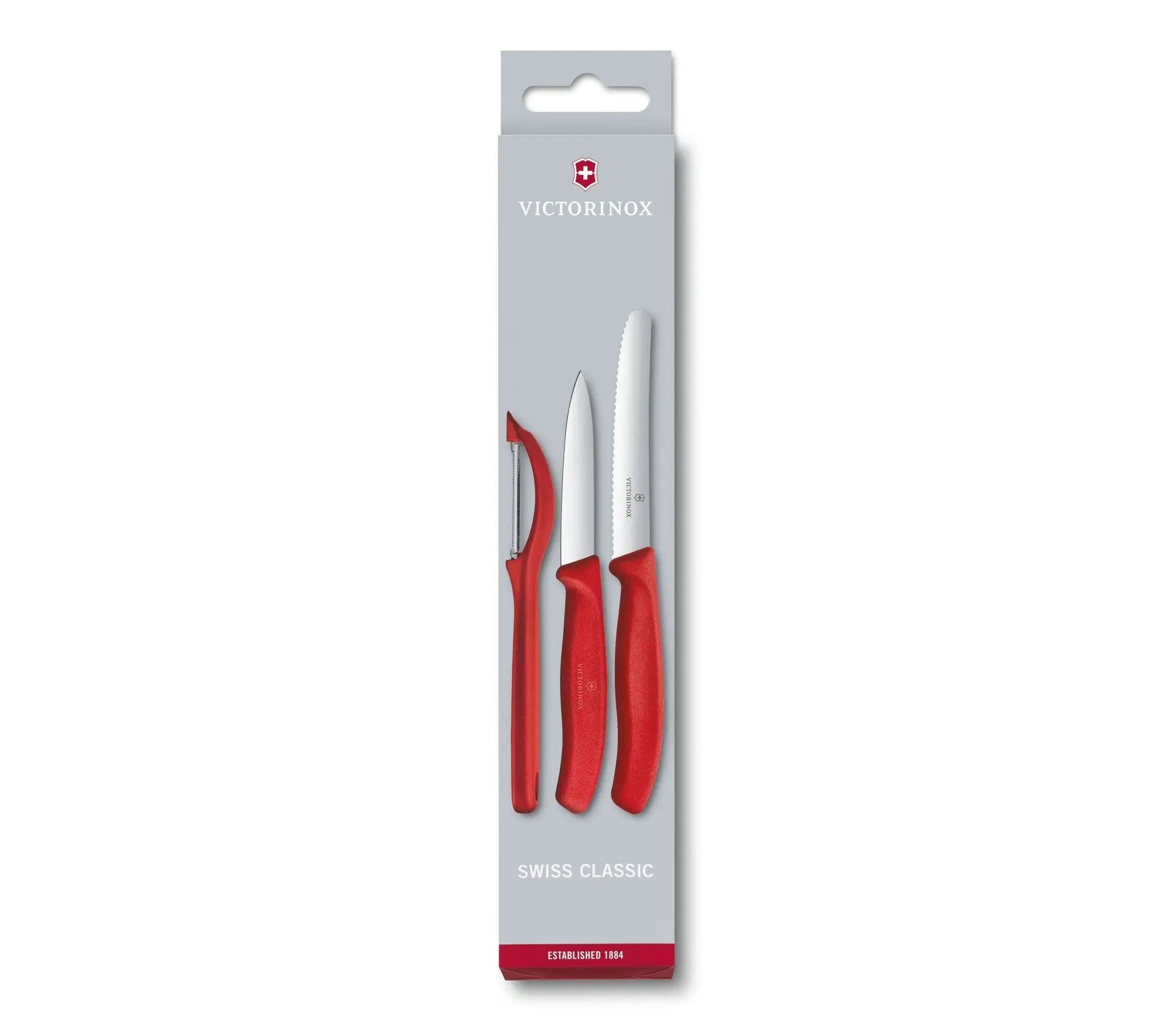 Victorinox, Swiss Classic Paring Knife Set with Peeler, 3 Pieces, Red / Black