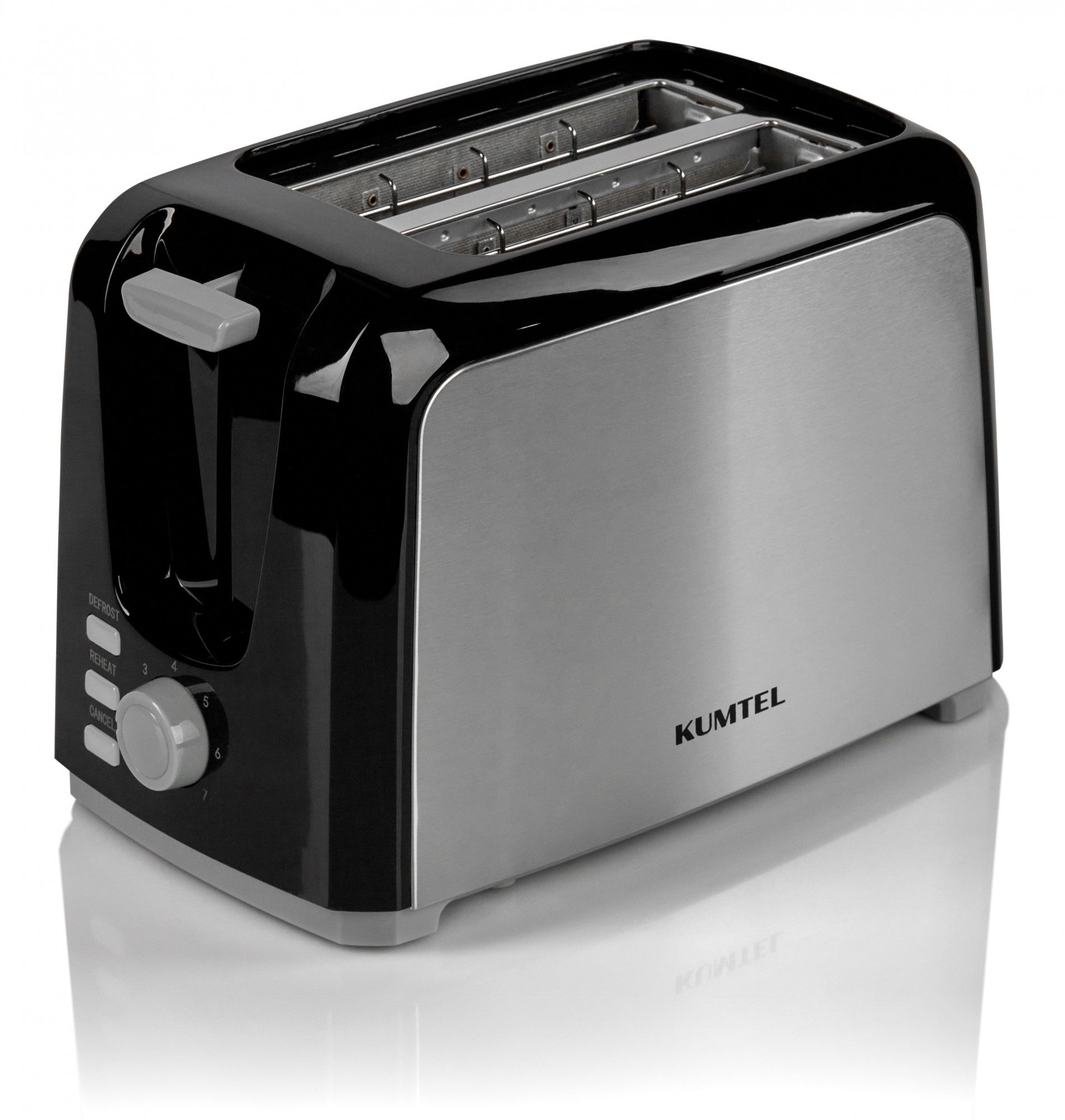 Kumtel, 2 Slice Toaster, 750 Watts, Stainless Steel / Black