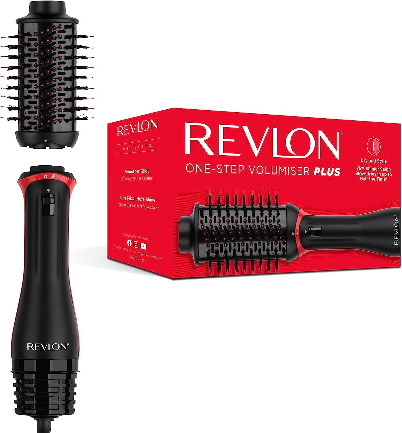 Revlon, One-Step Volumiser Plus Hair Brush, Removable Head, Ceramic, Black