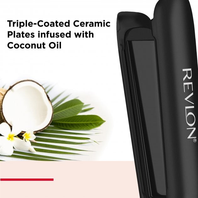 Revlon, Smoothstay 25mm Coconut Oil- Infused Straightener + Travel Pouch