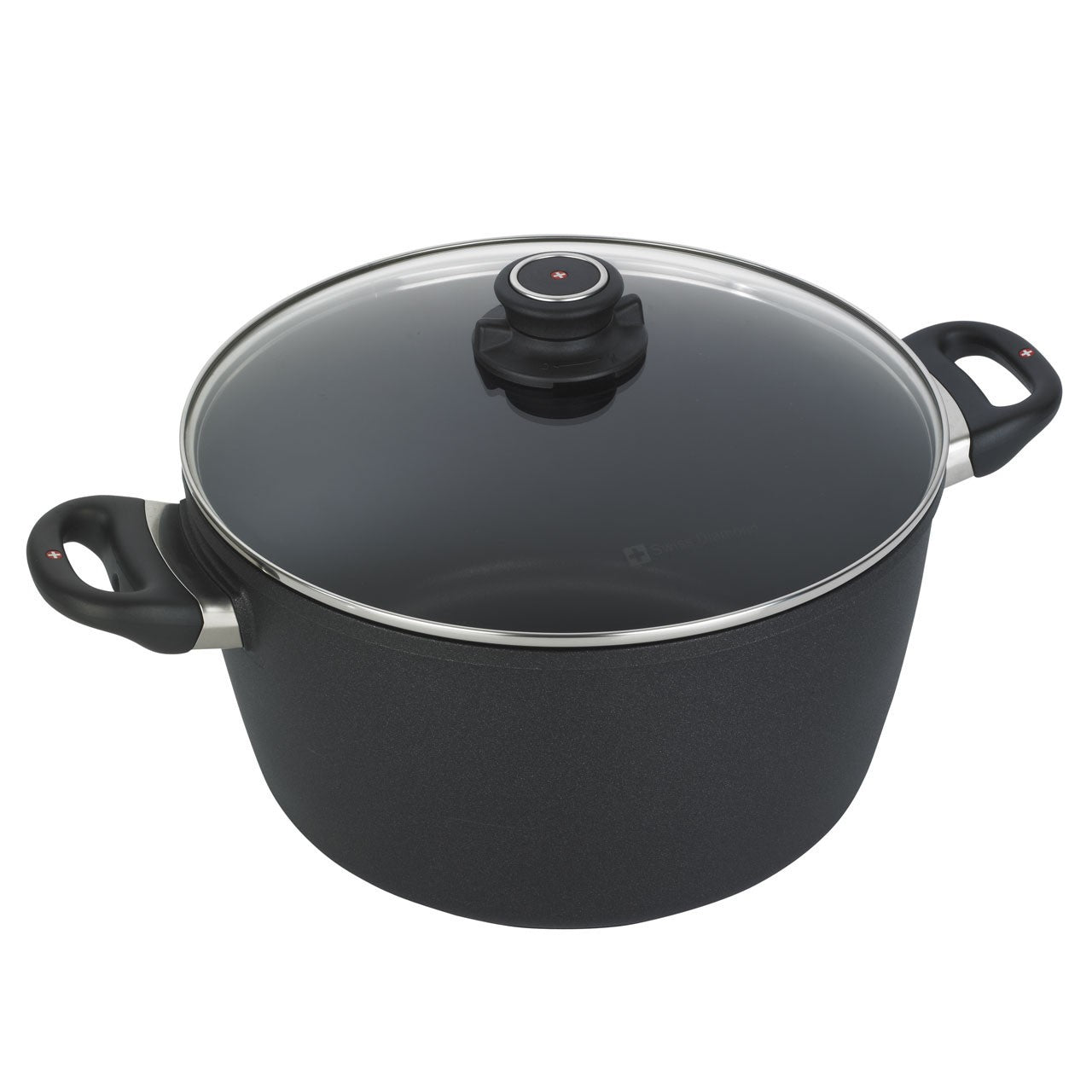 Swiss Diamond, Nonstick Stock Pot with Glass Lid, 28 CM, Black
