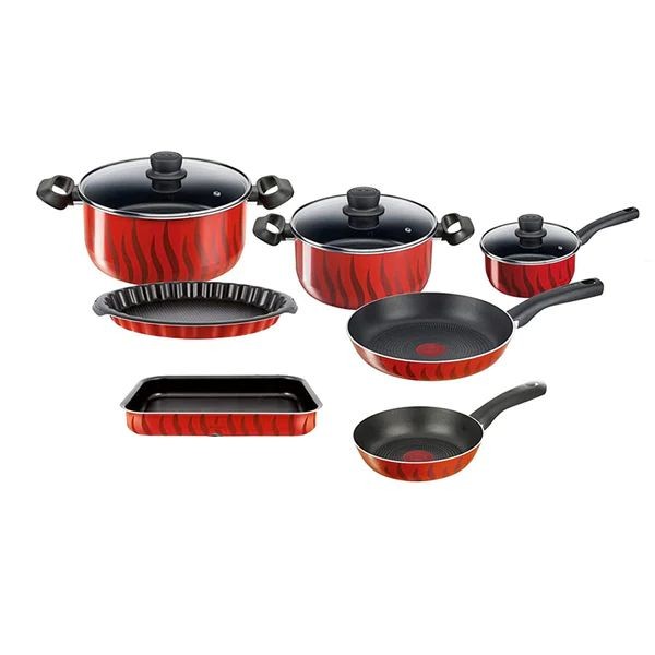 Tefal, Tempo Flame 10 Pieces Cooking Set, Red