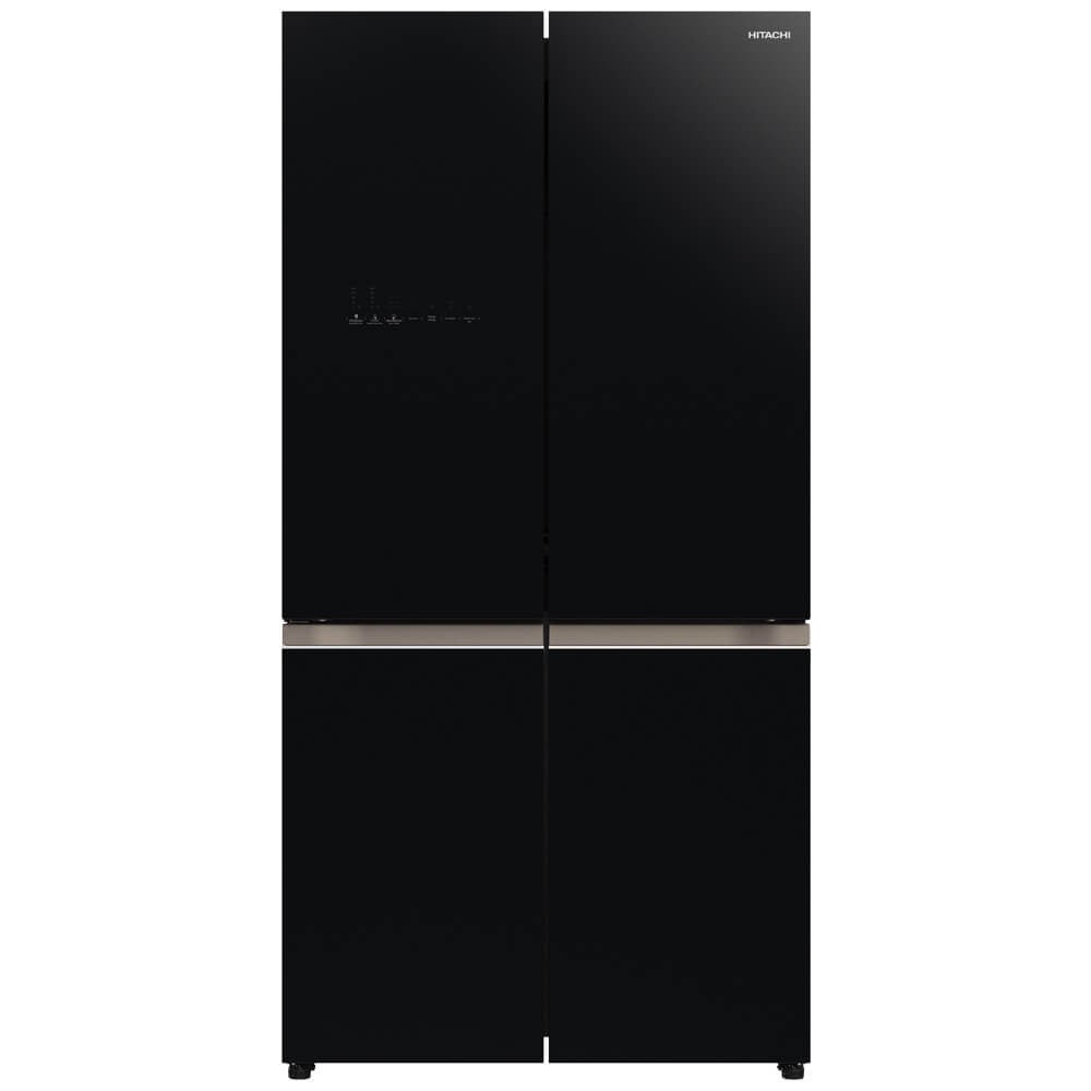 Hitachi, Refrigerator / French Bottom Freezer Deluxe, 4 Doors, Glass Black