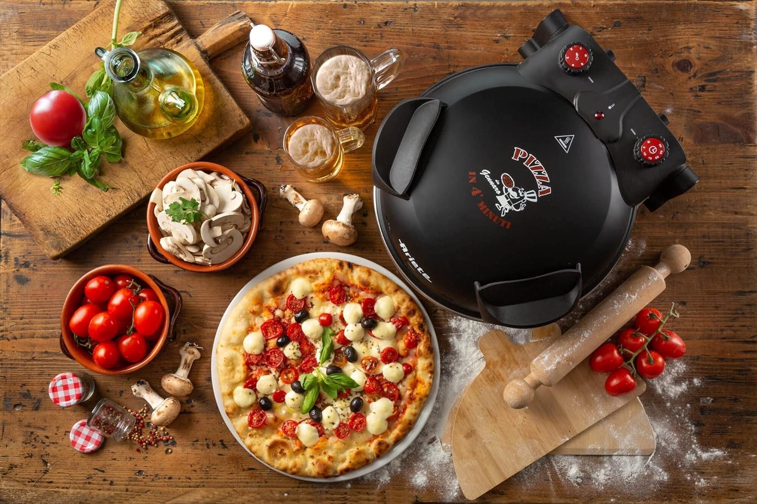 Ariete, Pizza in 4 Minutes Multi-use Pizza Oven, 1200 Watts, Black / Red