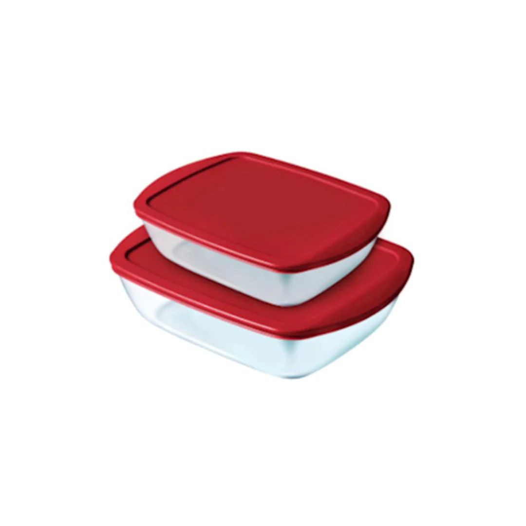 Pyrex, Cook & Store Rectangular Dish With Lid, Set of 2, Red
