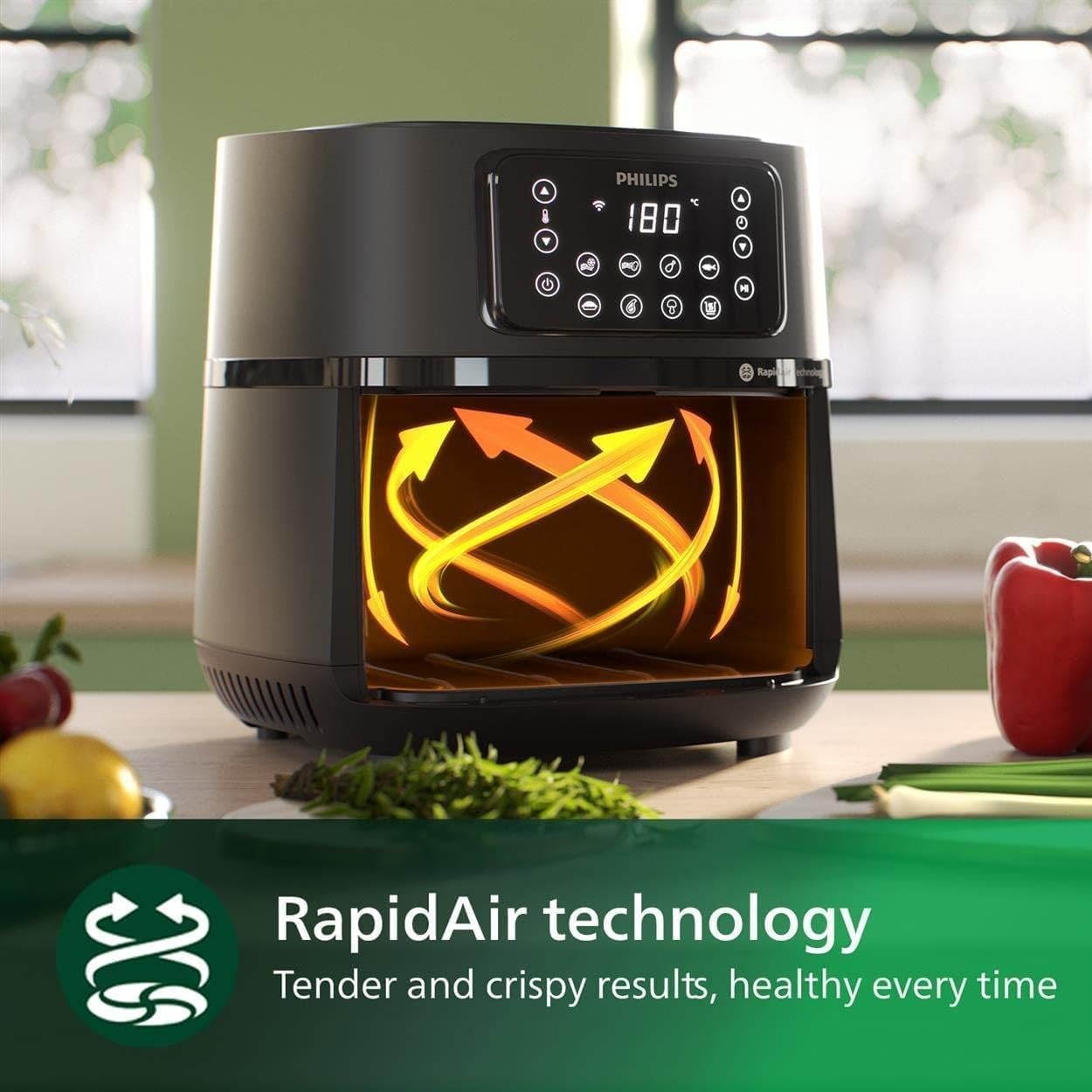 Philips, Series 5000 XXL Air Fryer, 7.2 L, 6 Portions, WIFI Connected, Black
