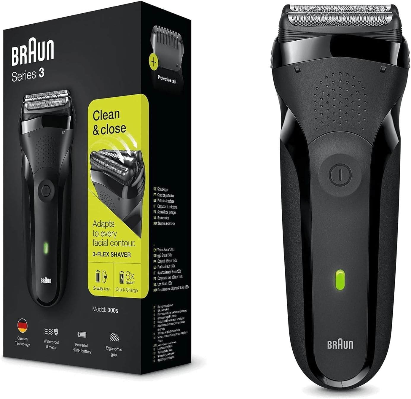 Braun, Series 3 Clean & Close Electric Shaver, Rechargeable, Waterproof RazorBlack