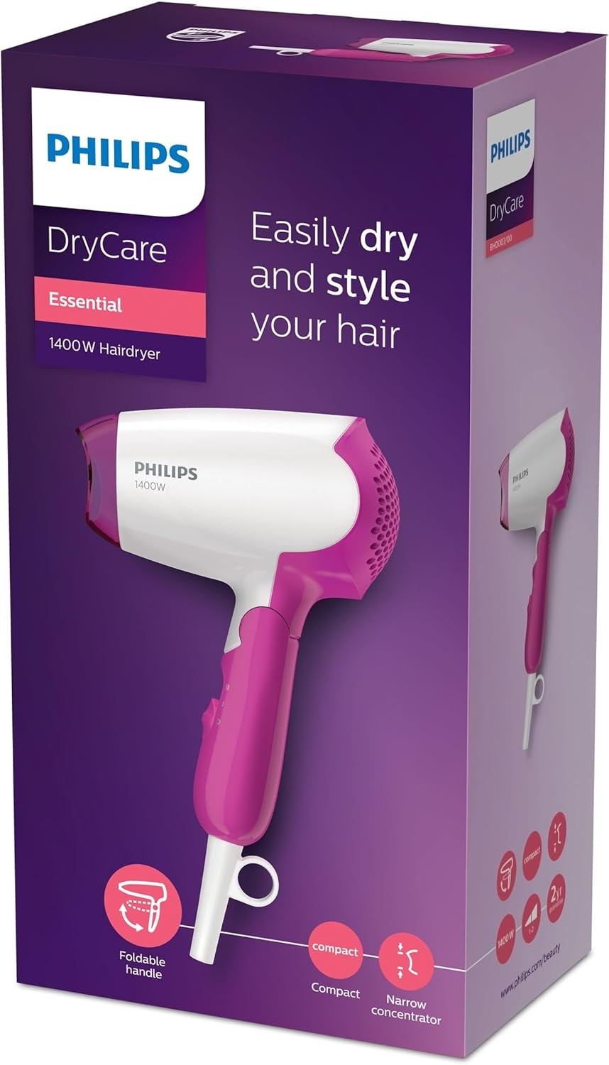 Philips DryCare Essential Mini Hair Dryer, 1400 Watts