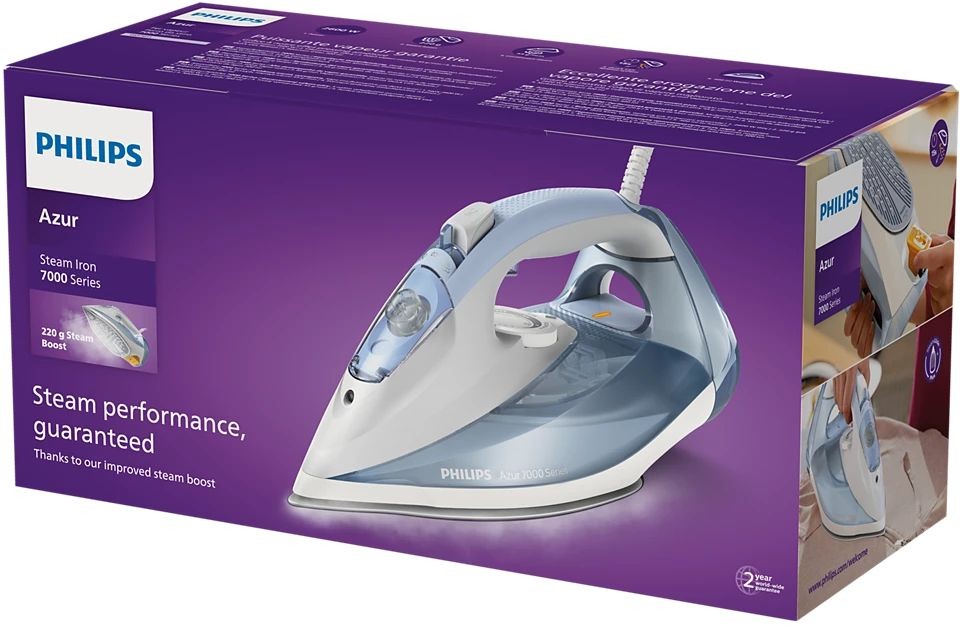 Philips, Series 7000 Steam Iron, 220-240 V, Light Blue/Grey