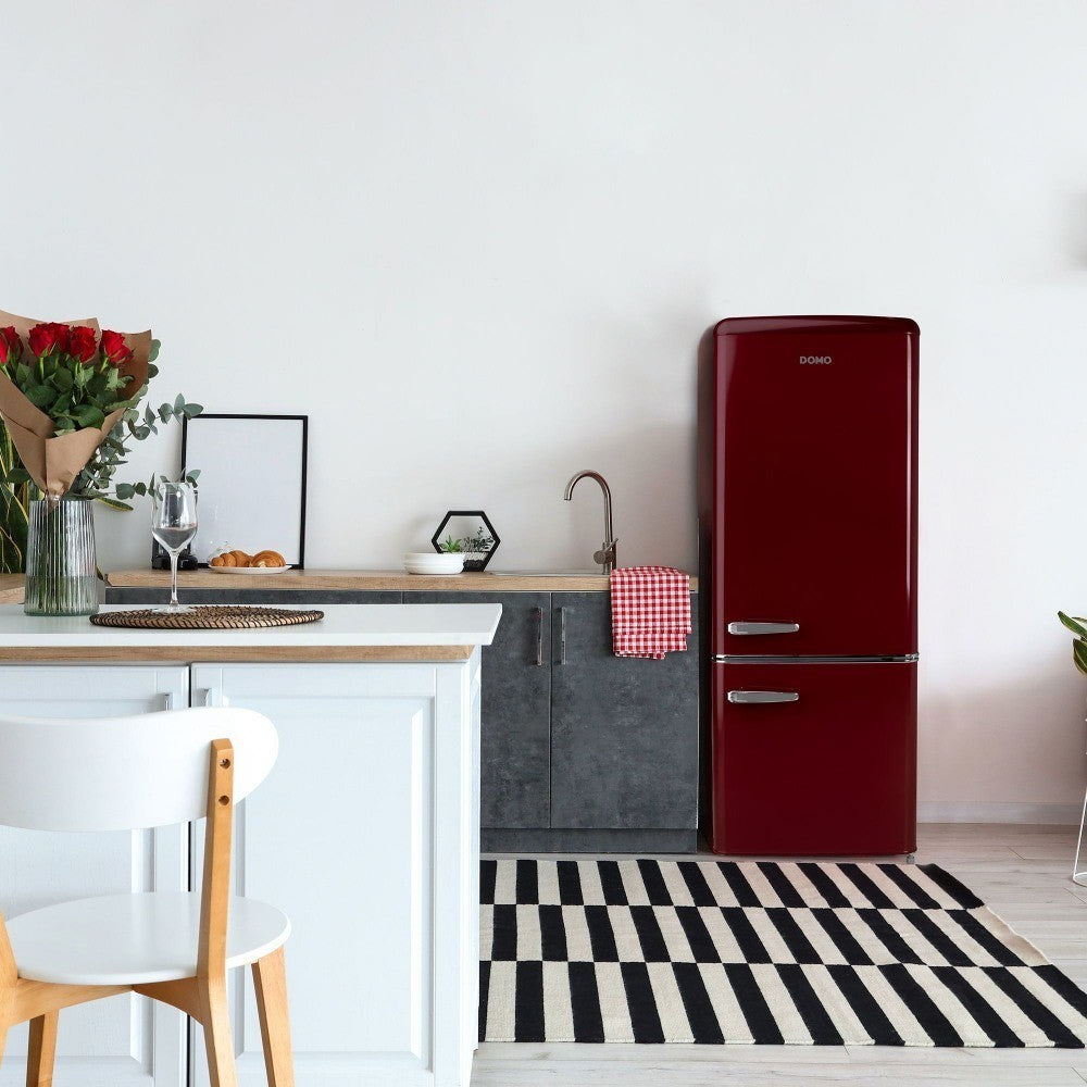 Domo Retro Fridge - Freezer, 191 L, Wine Red