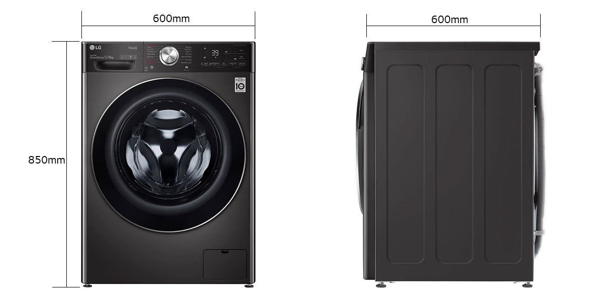 LG WM 12/8kg Washer & Dryer, AI DD™, Black Steel Color
