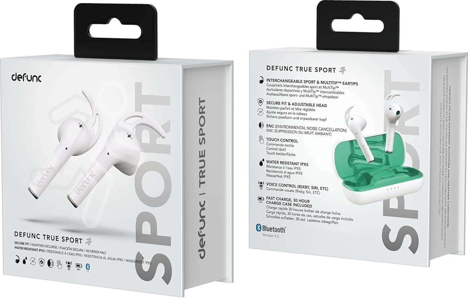 Defunc, True Sport Bluetooth Wireless Earbuds, IPX5 Water Resistance, White