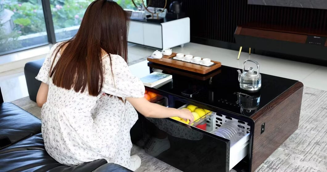 EchoChill Smart Coffee Table with Fridge & Bluetooth Speaker