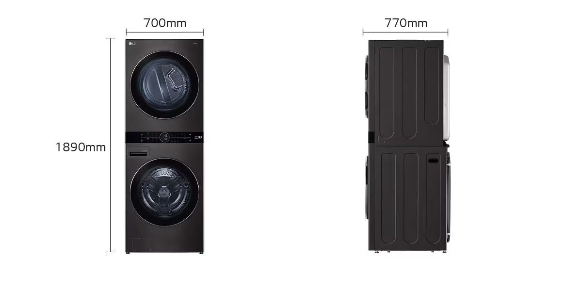 LG WashTower™ Front Load 21/16kg, Black Steel color