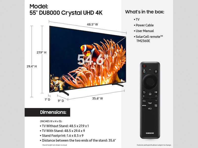 Samsung Crystal LED DU8000 Smart 55 Inches, 4K Ultra HD