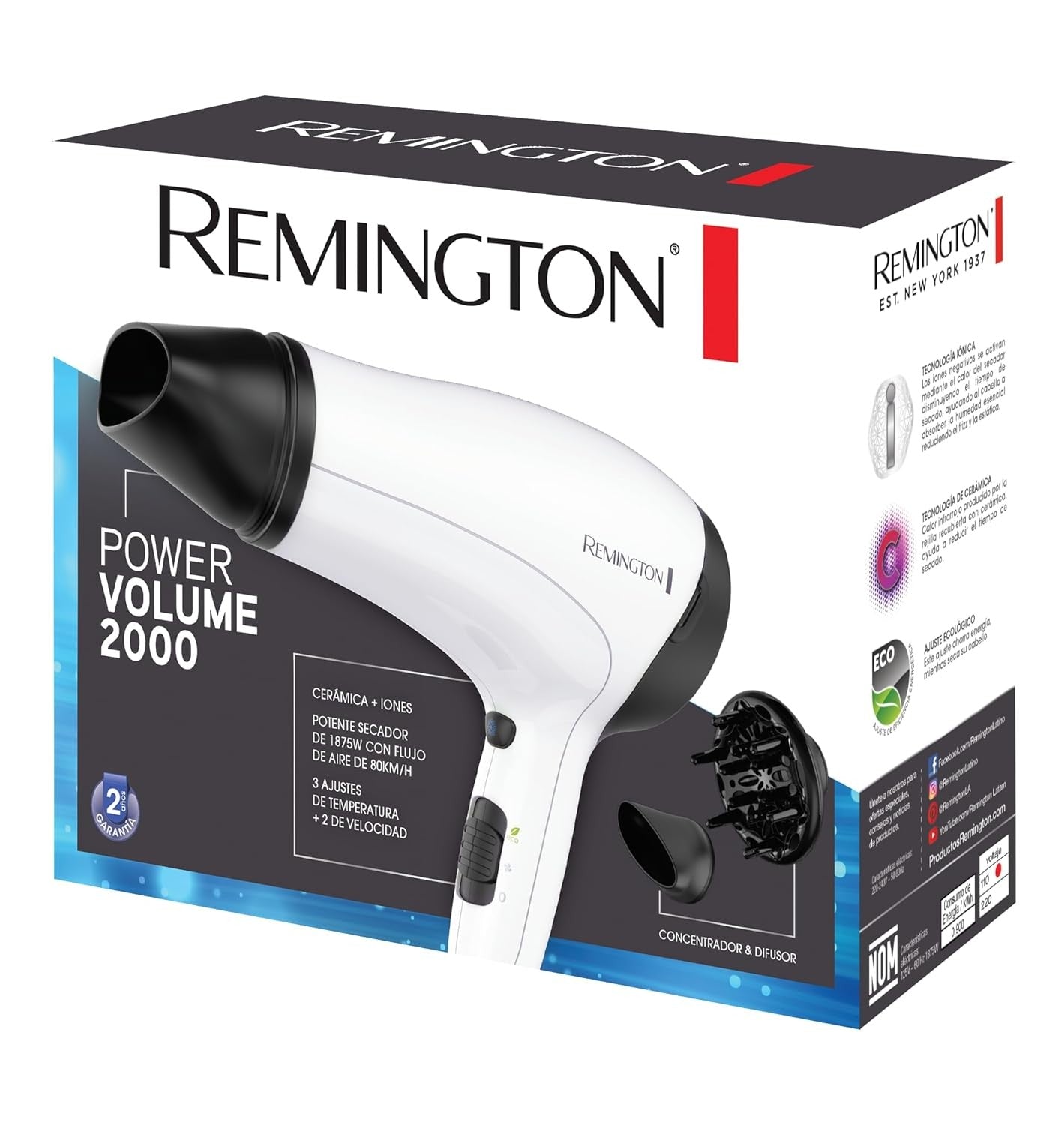Remington Power Volume Hair Dryer, 2000 Watts