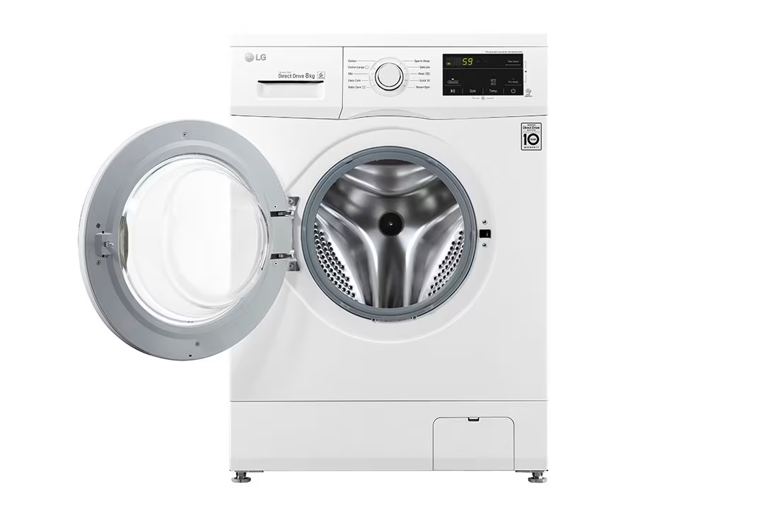 LG 8KG Front Load Washer, Direct Drive Motor, 6 Motion, White