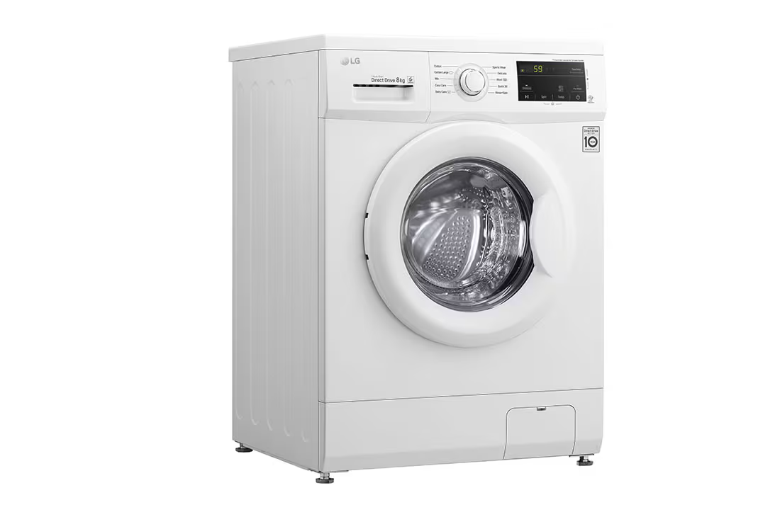 LG 8KG Front Load Washer, Direct Drive Motor, 6 Motion, White