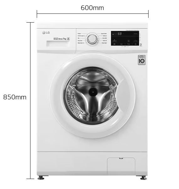 LG 7K Front Load Washer, 1200 RPM, White
