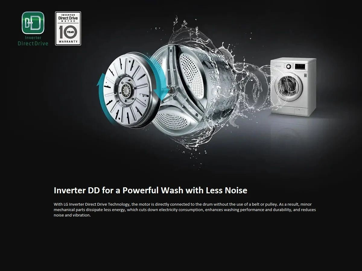 LG 7K Front Load Washer, 1200 RPM, White