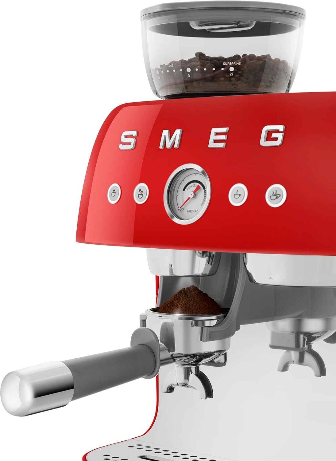 Smeg 50’s Retro Style Semi-Automatic Espresso Machine with Built-In Grinder, Red