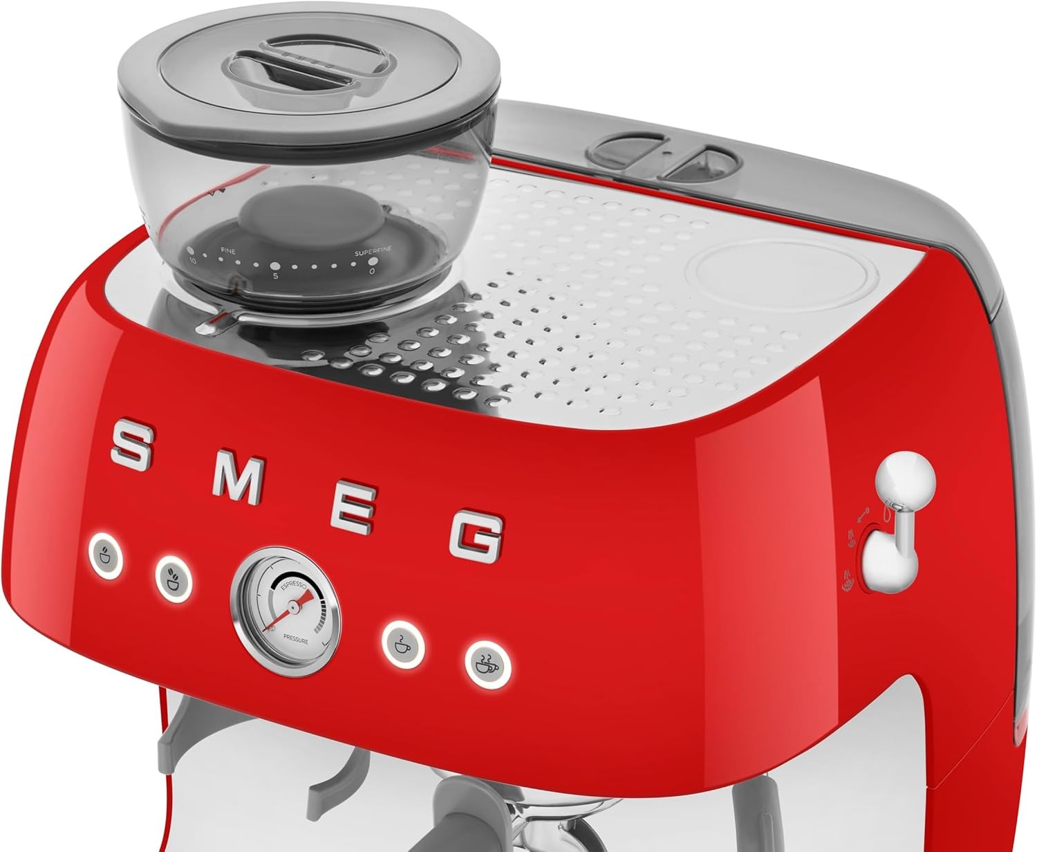 Smeg 50’s Retro Style Semi-Automatic Espresso Machine with Built-In Grinder, Red