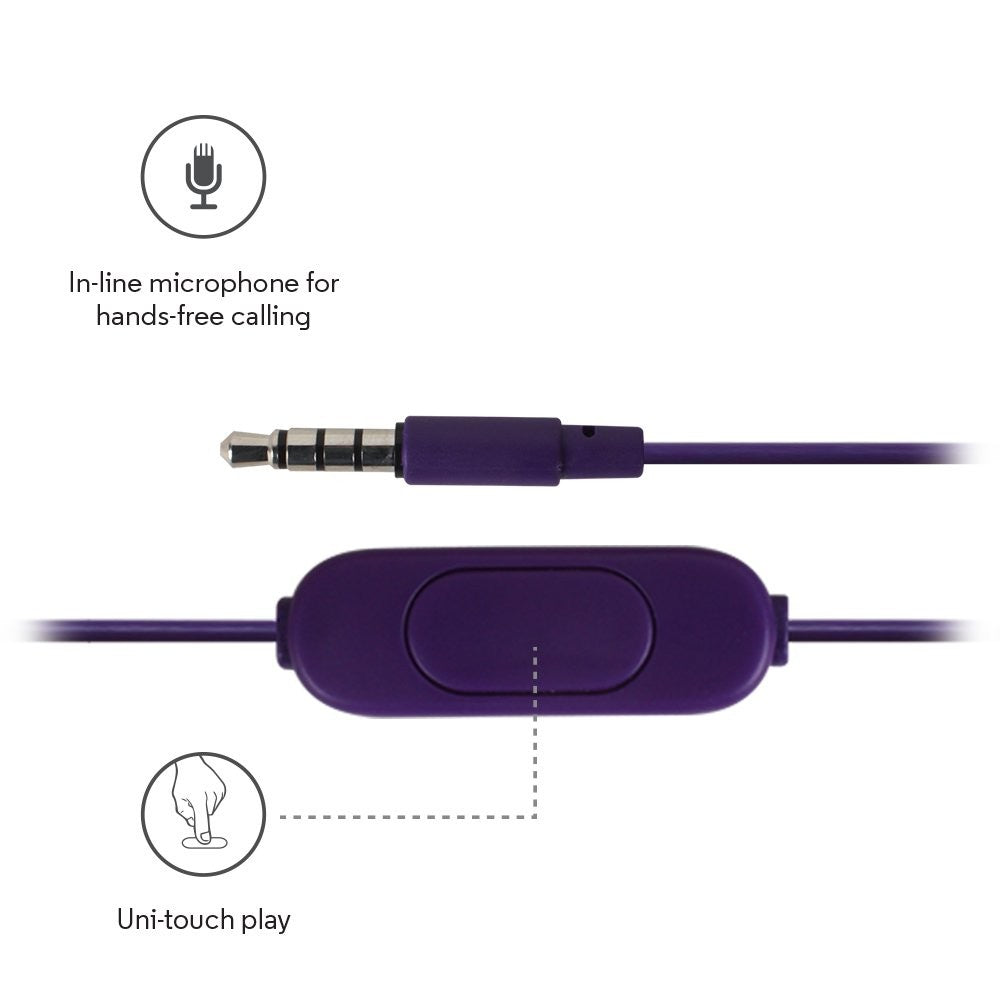 Motorola, Earbuds, 2 wired Earphones, Purple