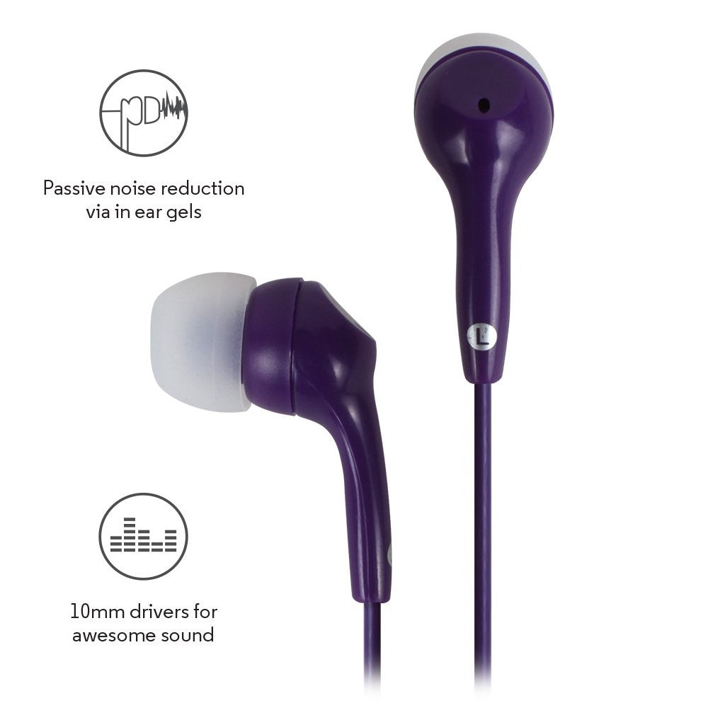Motorola, Earbuds, 2 wired Earphones, Purple