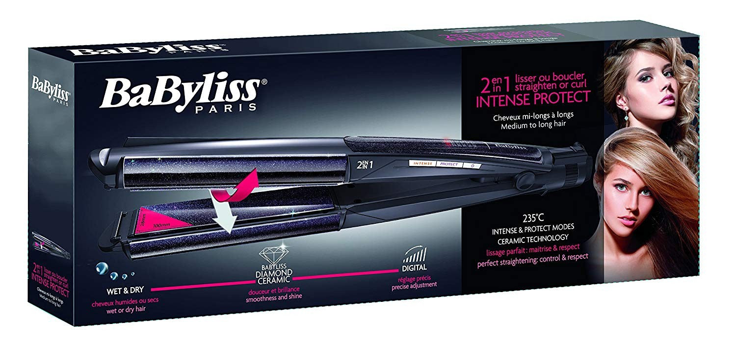 Babyliss 2 In 1 Hair Curler & Straightener, Wet & Dry, Black