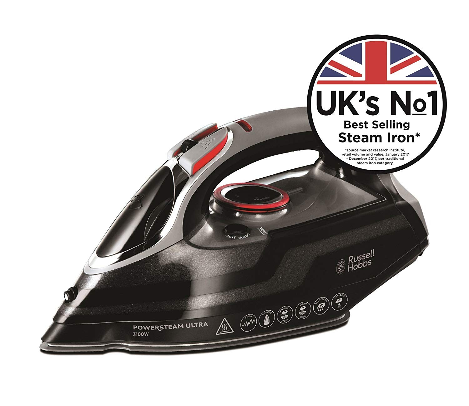 Russell Hobbs, Power Ultra Steam Iron, 3100 Watts, Black & Grey