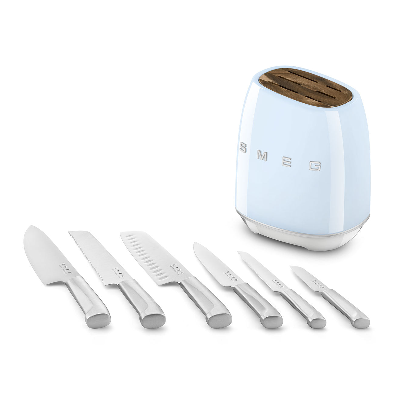 Smeg 50's Style Aesthetic Knife Block Set, Pastel Blue
