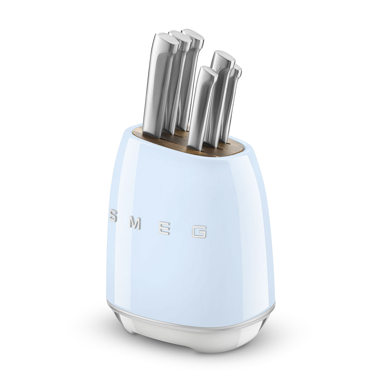 Smeg 50's Style Aesthetic Knife Block Set, Pastel Blue