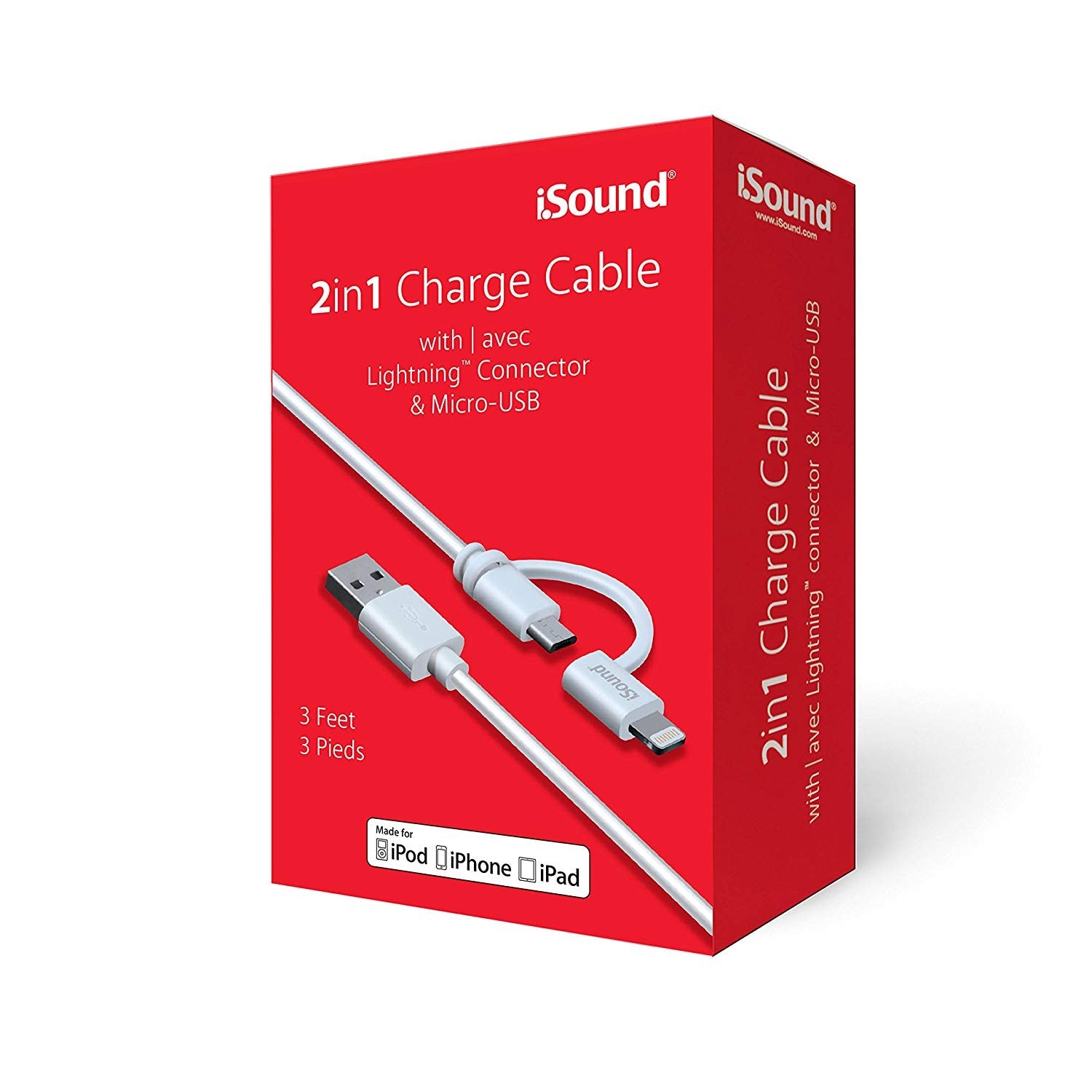 Isound, 2 In 1 Charge Cable, White